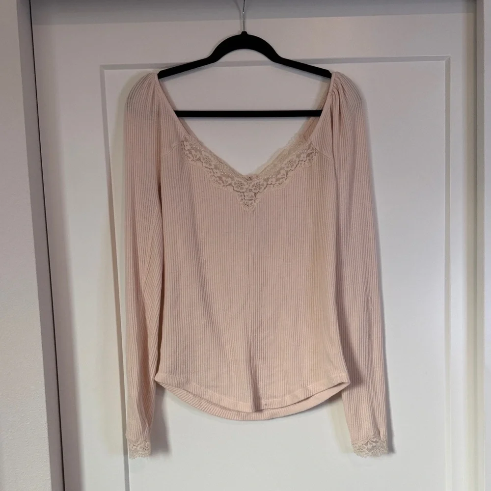 Free People Cream Lace-Accent Blouse
